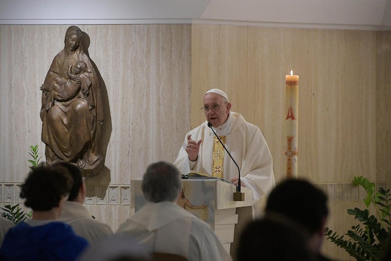 Pope Francis celebrates Mass in the chapel of his Vatican residence