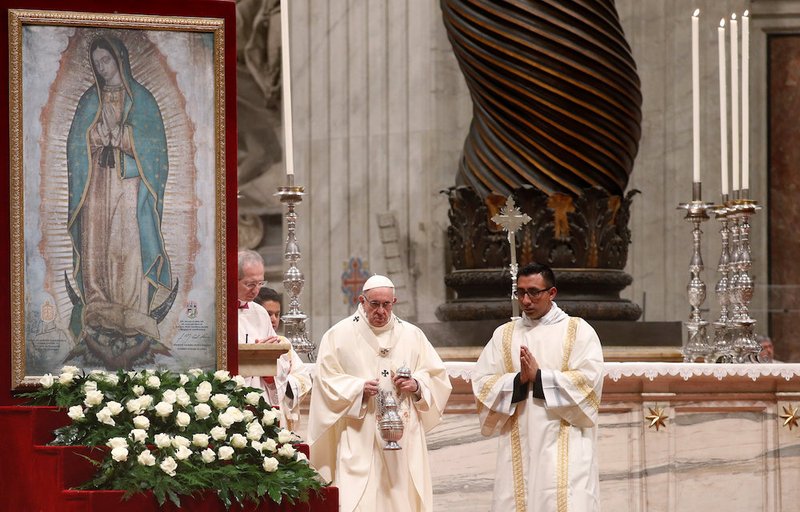 Pope Francis celebrates Mass Dec. 12 marking the feast of Our Lady of Guadalupe in St. Peter's Basilica at the Vatican. (CNS photo/Max Rossi