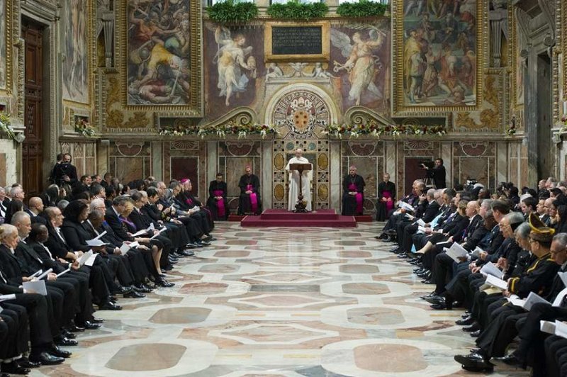 Pope Francis addresses members of the Diplomatic Corp Jan. 8