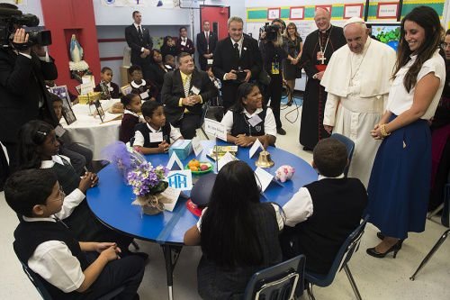 Pope Francis visits Our Lady of the Angels Catholic School in New York City's Harlem neighborhood