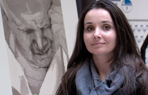 Ana Gulak with her drawing of Saint John Paul II on April 28