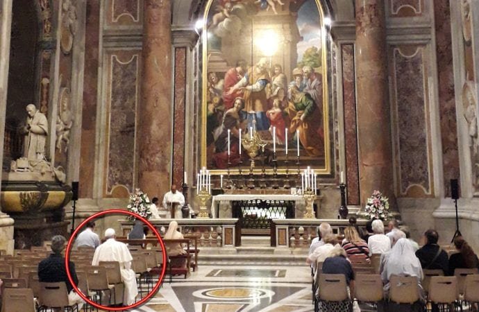 Pope Francis attending an Aug. 21 Mass for the feast of St. Pius X. (Photo courtesy of twitter account of Father Matthew Schneider