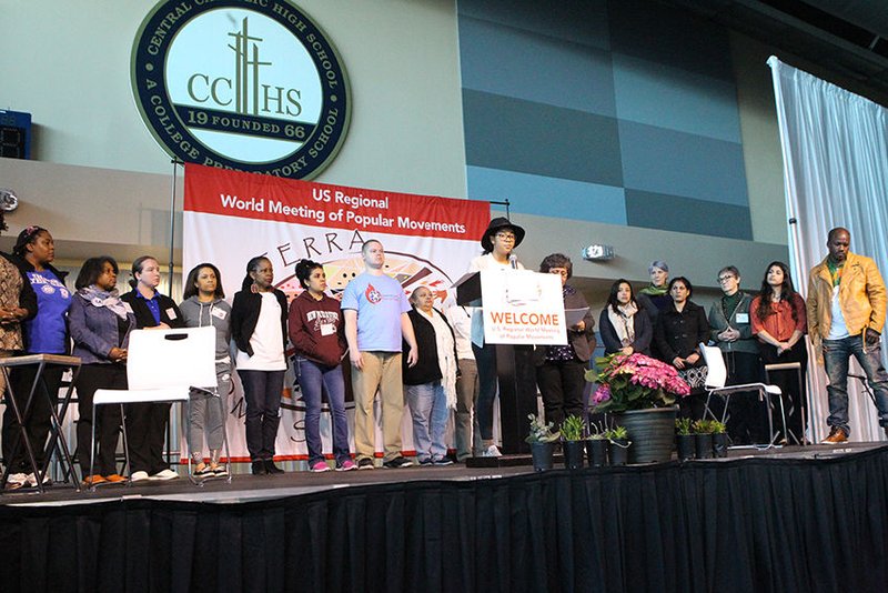 Representatives from small groups give the final message from the U.S. Regional World Meeting of Popular Movements Feb. 19 in Modesto