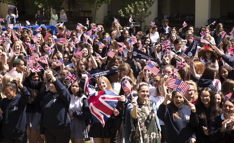 The school community at Immaculate Heart celebrates a “wedding toast” for alumna Meghan Markle