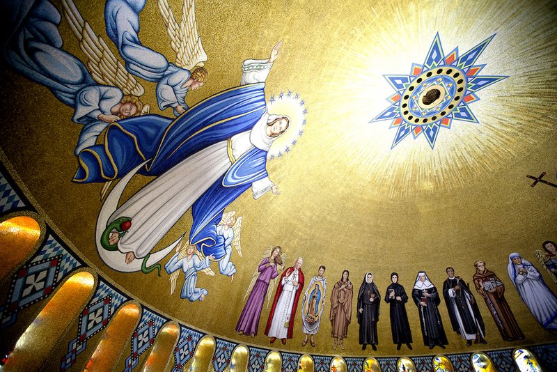 Mosaic tiles depicting the Immaculate Conception and various saints are seen in the Trinity Dome at the Basilica of the National Shrine of the Immaculate Conception in Washington. The feast of the Immaculate Conception is celebrated Dec. 8. (CNS photo/Tyler Orsburn)