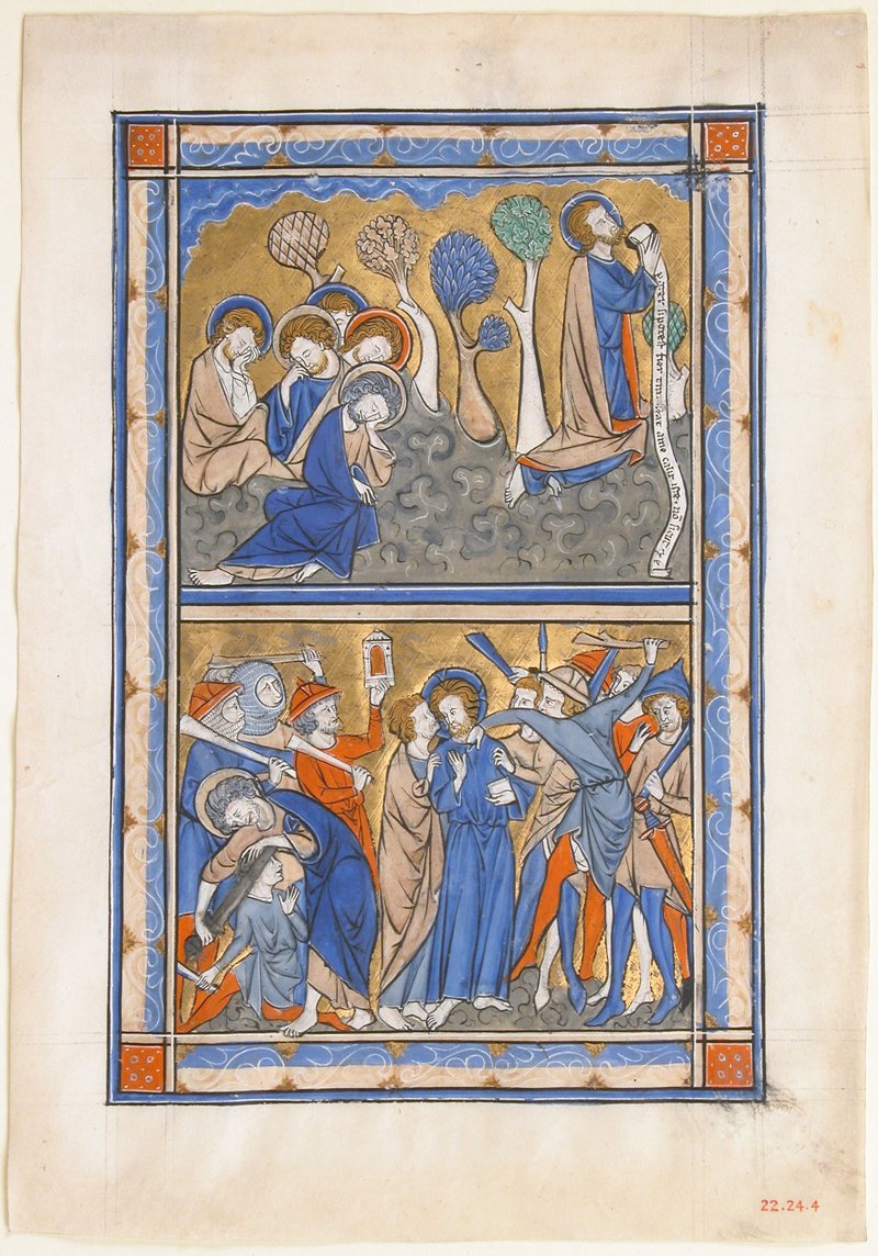 Manuscript Leaf with the Agony in the Garden and Betrayal of Christ