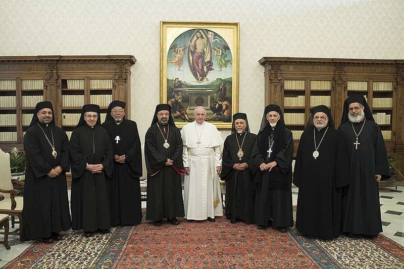 Pope Francis meets with the bishops of the Coptic Catholic Church at the Vatican