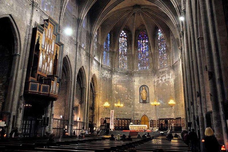 Inside of the Santa Maria del Pi church in Barcelona