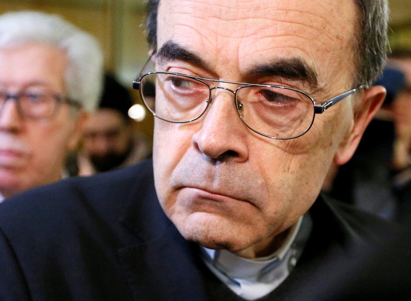 French Cardinal Philippe Barbarin of Lyon arrives at the courthouse Jan. 7