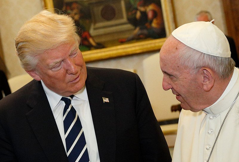 Pope Francis talks with U.S. President Donald Trump during a private audience at the Vatican May 24. (CNS photo/Paul Haring)