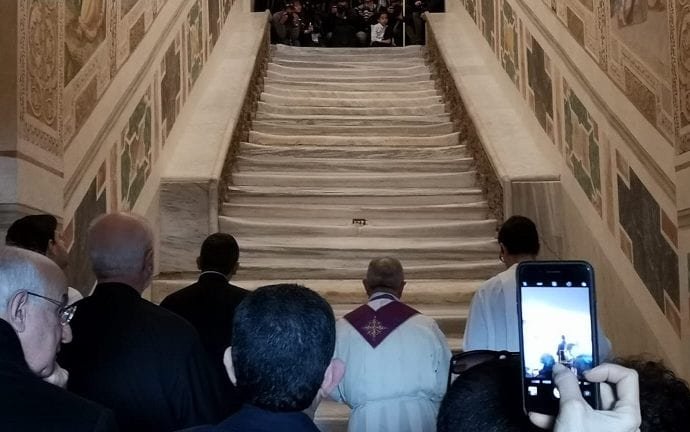 Blessing of Rome's Holy Stairs on Thursday after a year-long restoration on April 11
