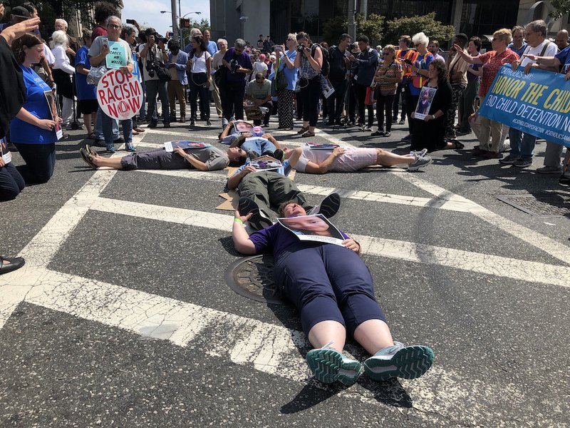 Religious groups protest outside the federal building in Newark