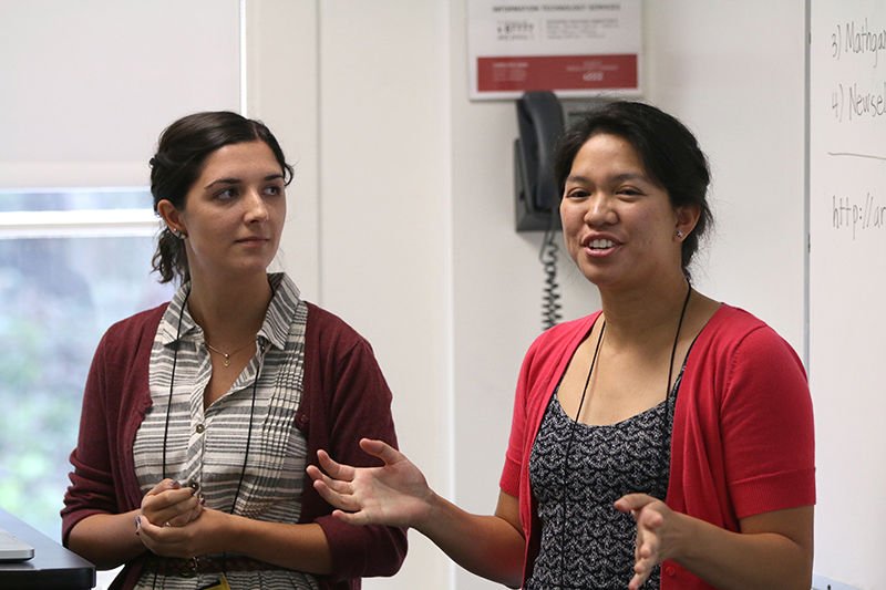 Zoe Bader and Doris Flores of San Miguel School give the “Tech for Non-Techies” workshop at the C3 Tech Conference Aug. 9 at Loyola Marymount University. The conference drew 750 participants from the Los Angeles Archdiocese. (photo/J.D. Long-Garcia)
