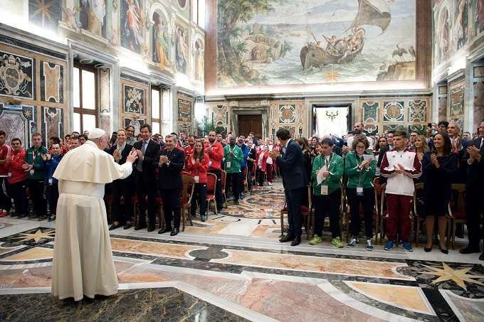 Pope Francis meets with Special Olympics athletes at the Vatican Oct. 13
