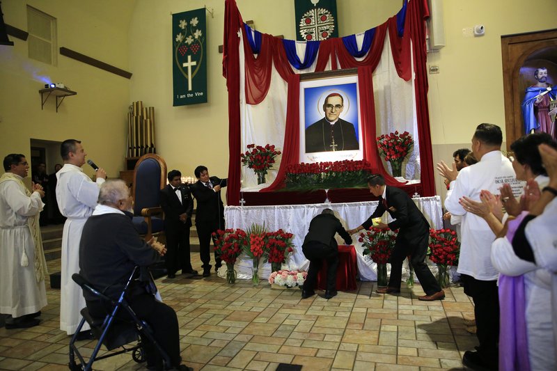 Faithful gather for a vigil and Mass in honor of St. Oscar Romero at St. Thomas the Apostle Church in Pico-Union Saturday