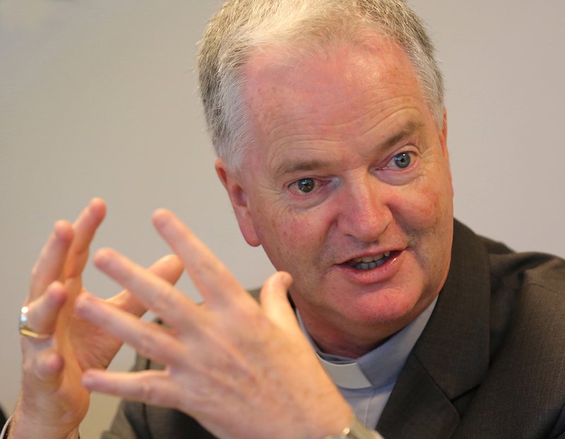 Irish Bishop Paul Tighe gestures during a talk in Washington in 2016. (CNS file photo/Bob Roller)