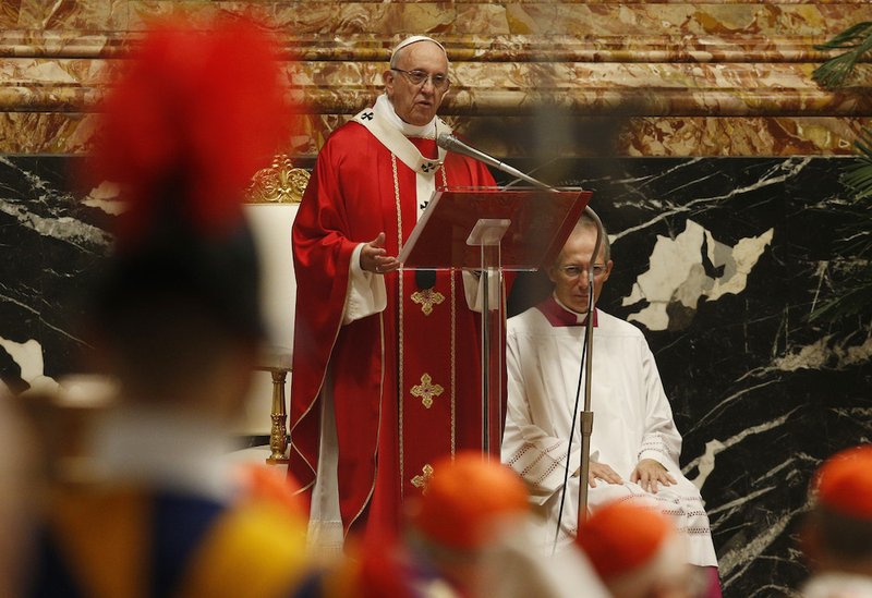 Pope Francis gives the homily as he celebrates a Mass in memory of cardinals and bishops who died in the past year
