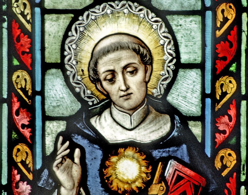 St. Thomas Aquinas is seen in stained glass at the Basilica of Our Lady of the Immaculate Conception in Guelph