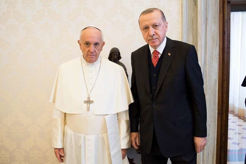 Pope Francis with President Recep Tayyip Erdogan of Turkey