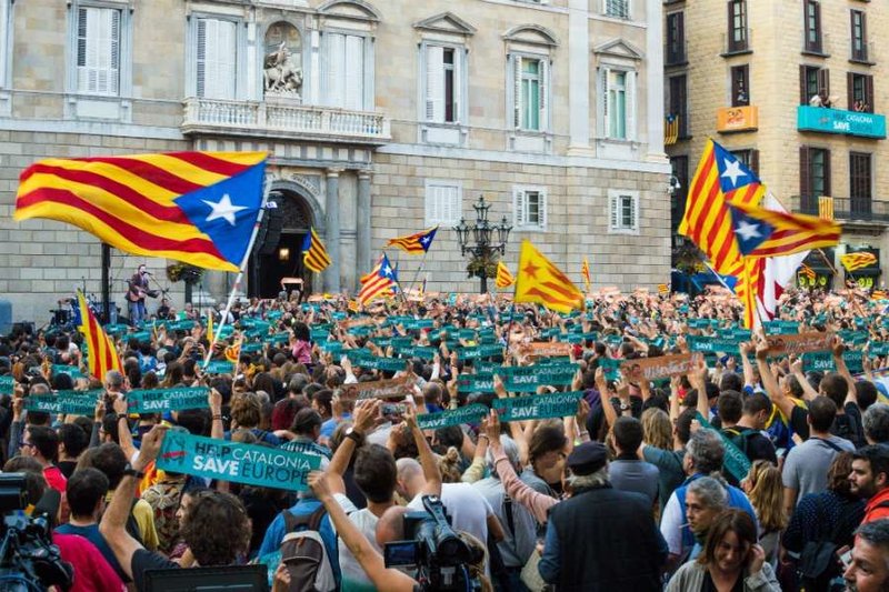 A rally in the streets of Barcelona following the Catalan declaration of independence