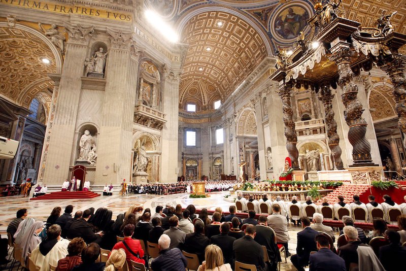 Pope Francis leads the Lenten penance service in St. Peter's Basilica at the Vatican March 29