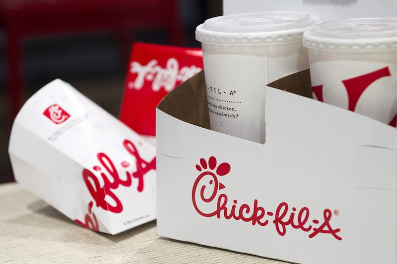 Drink and sandwich containers are seen on a customer's table at a New York City Chick-fil-A restaurant Oct. 3