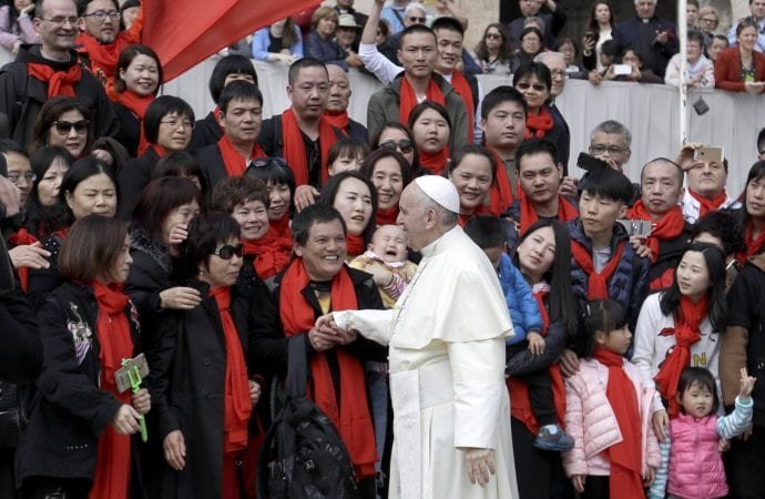 Pope Francis meets a group of faithful from China at the end of his weekly general audience in St. Peter's Square