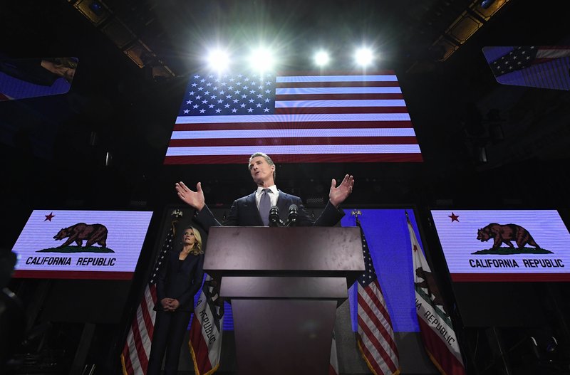 Governor-elect Gavin Newsom speaks during election night event on November 6