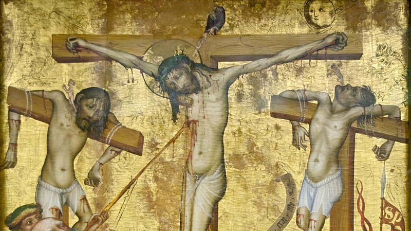 Detail from “Crucifixion,” possibly by Hermann Schadeberg, French, between 1410 and 1415.
