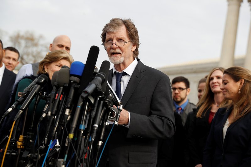 Baker Jack Phillips speaks with the media in Washington Dec. 5 following oral arguments at the U.S. Supreme Court in the Masterpiece Cakeshop v. Colorado Civil Rights Commission case. (CNS photo/Aaron P. Bernstein
