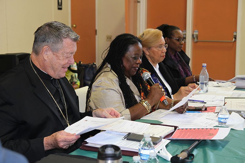 Auxiliary Bishop Edward Clark smiles during a Feb. 2017 meeting of the African American Catholic Center for Evangelization. (Angelus photo)