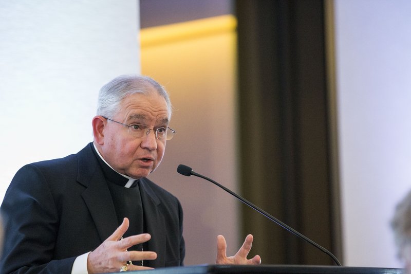 Archbishop José Gomez gives the closing keynote address at Vatican-sponsored migration conference at the University of California in Los Angeles Jan. 19.