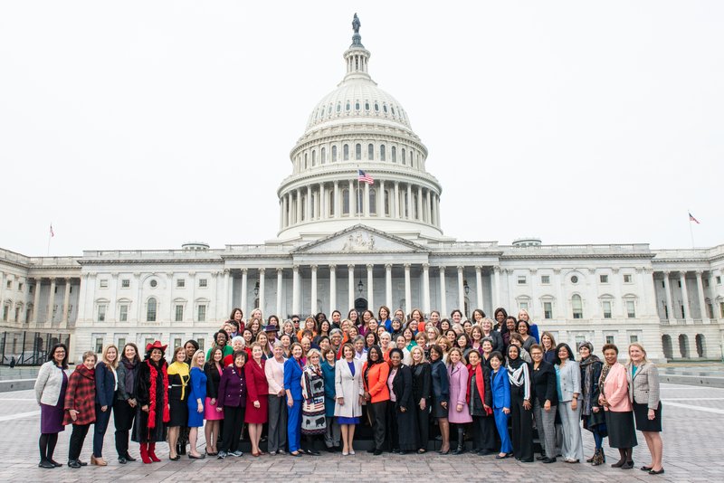 Speaker Nancy Pelosi and House Democratic women of the 116th Congress gathered in front of the Capitol for a photo opportunity the day after their swearing-in. With 91 women in the House Democratic Caucus