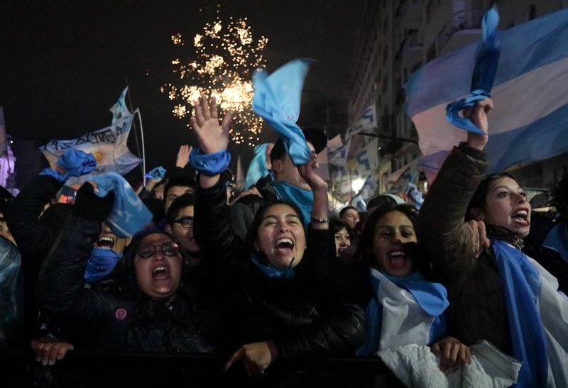Activists against the legalization of abortion demonstrate outside the National Congress in Buenos Aires