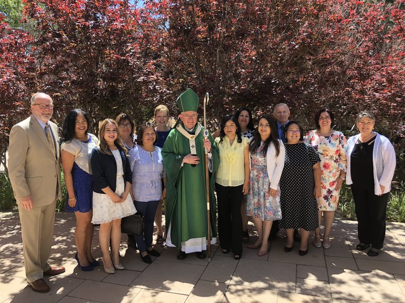 Archbishop Gomez with several of this year's LMU Parish Business Administration program graduates. (Photo credit: Katherine Enright) 