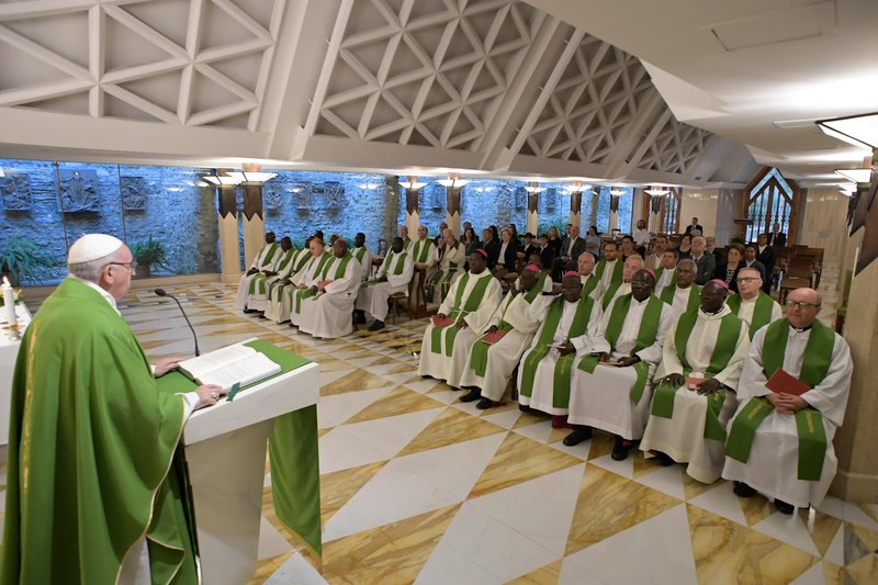 Pope Francis delivers the homily as he celebrates Mass Sept. 4 in the chapel of his residence