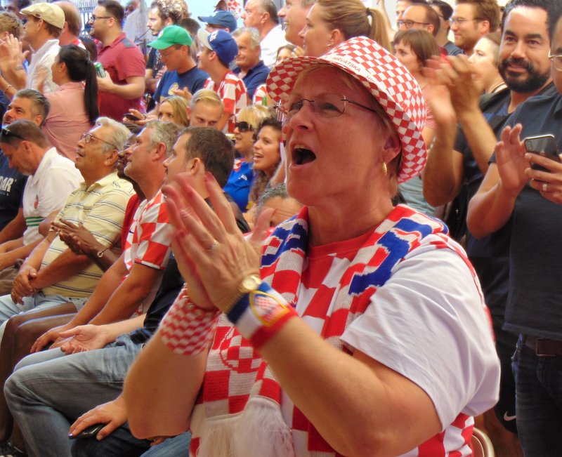 Helena Herceg Burke applauds after Croatia's second goal. 