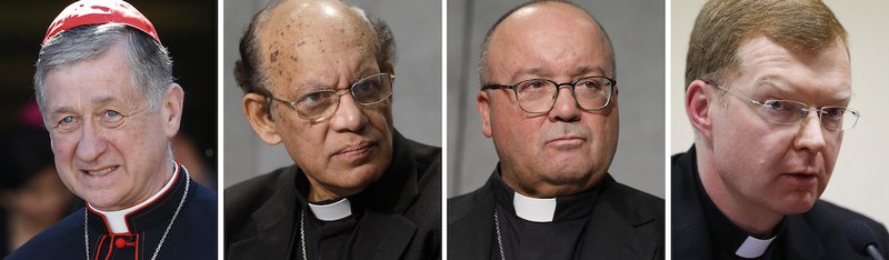 A composite photo shows the members of the organizing committee for the Feb. 21-24 Vatican meeting on the protection of minors in the church. From left are Cardinal Blase J. Cupich of Chicago; Cardinal Oswald Gracias of Mumbai