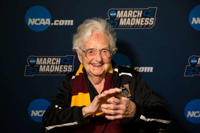 Sister Jean Dolores-Schmidt at the first round game of the NCAA Tournament in Dallas