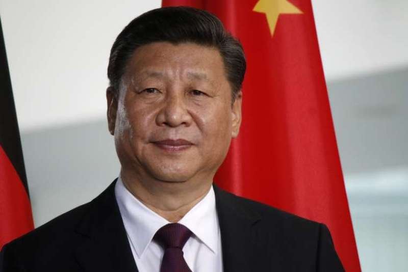 Chinese president Xi Jinping at a press conference after a meeting with the German chancellor in Berlin