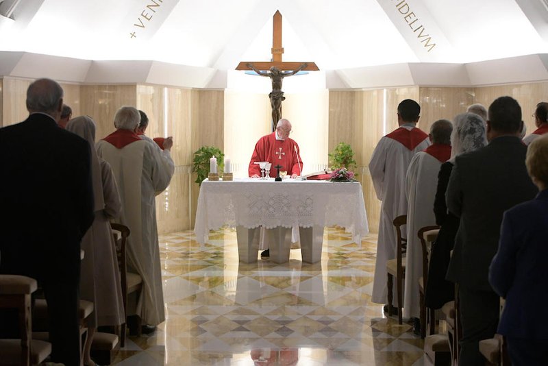 Pope Francis celebrates Mass in the chapel of the Domus Sanctae Marthae at the Vatican in 2017. (CNS photo/L'Osservatore Romano)