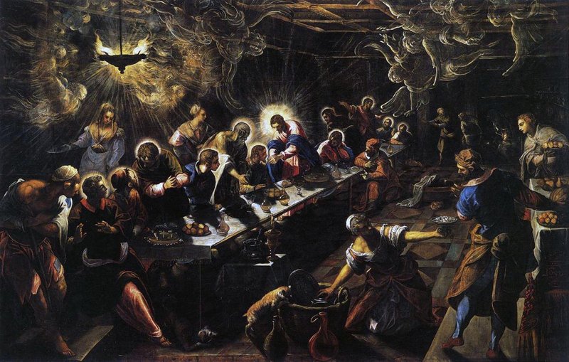 "The Last Supper" by Italian Renaissance artist Jacopo Tintoretto circa 1592…94 (Basilica di San Giorgio Maggiore