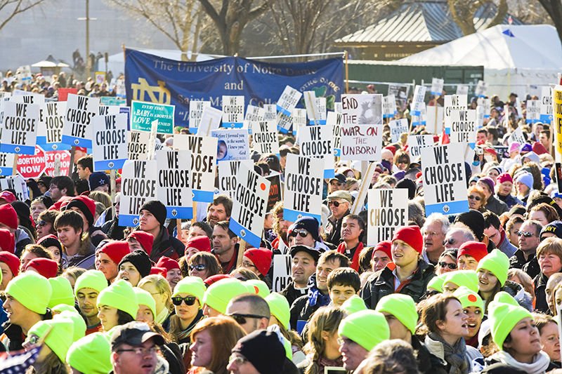 Pro-Life activists rally holding signs on the National Mall in Washington D.C