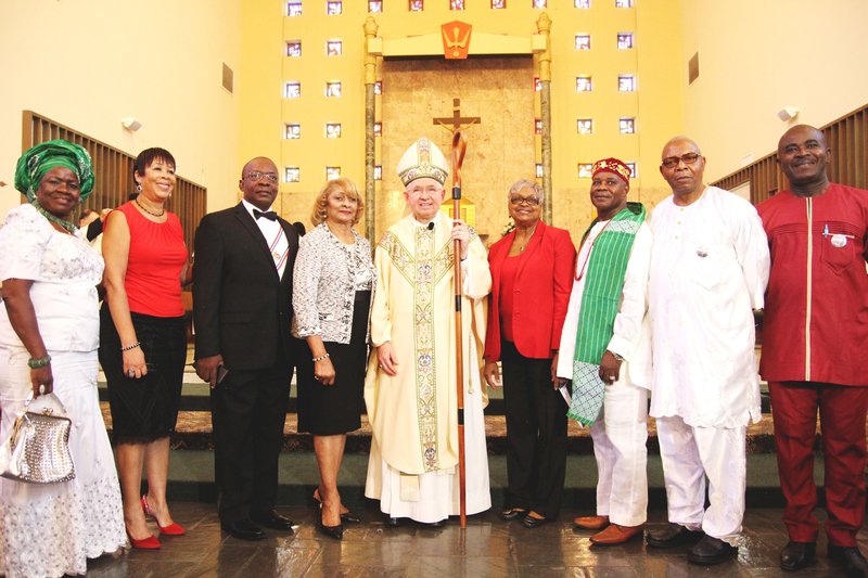 Hundreds of parishioners and guests of all ages gathered at St. Eugene Church in Los Angeles (which has a large Nigerian Igbo community) to celebrate the parish's 75th anniversary the morning of Sept. 9. Archbishop José H. Gomez presided at the Mass celebration. (Photo/ADRIANA TORRES)