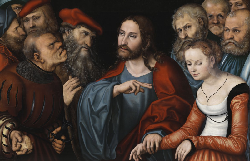 "Christ and the Adulteress," Lucas Cranach the Elder, 1532, Museum of Fine Arts, Budapest.