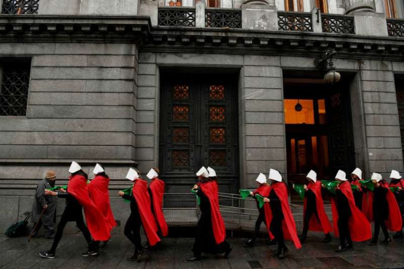 Activists in favour of the legalization of abortion perform outside the National Congress in Buenos Aires
