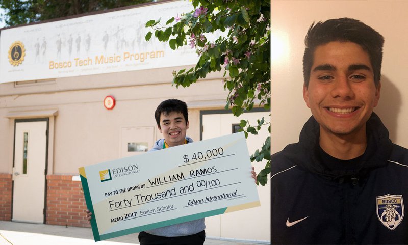 Students William Ramos of Don Bosco Technical Institute in Rosemead (left) and Alfred Molina of St. John Bosco High School in Bellflower were both awarded $40