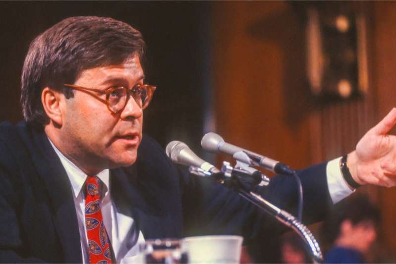 Attorney General William Barr during confirmation hearings ahead of his first term in the role in 1991. credit: Rob Crandall / Shutterstock