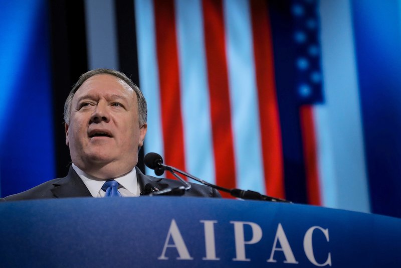 U.S. Secretary of State Mike Pompeo speaks at the American Israel Public Affairs Committee policy conference in Washington March 25