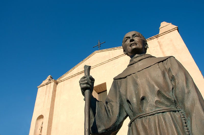 A statue of St. Junípero Serra at Mission San Gabriel Arcángel in San Gabriel
